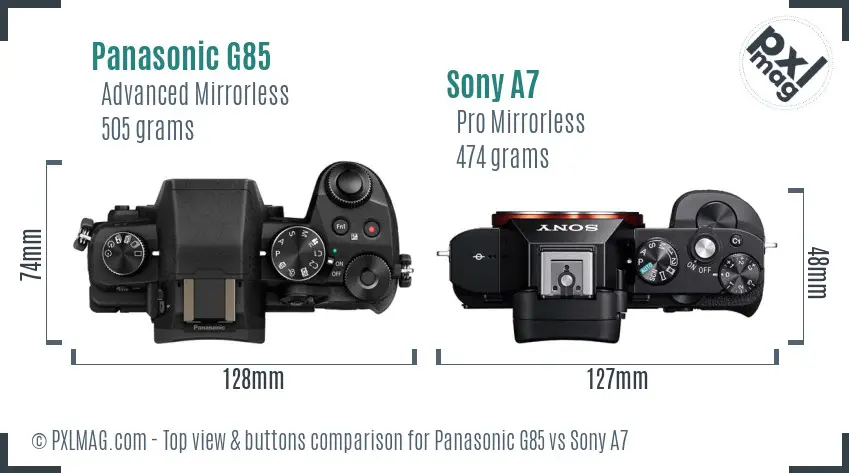 Panasonic G85 vs Sony A7 top view buttons comparison