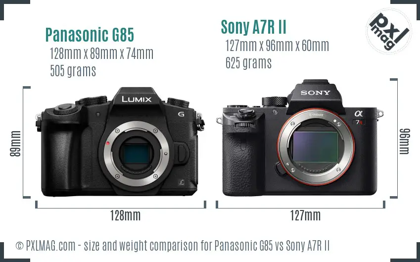 Panasonic G85 vs Sony A7R II size comparison