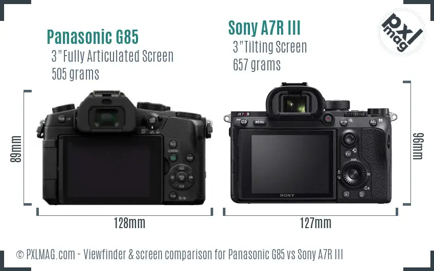 Panasonic G85 vs Sony A7R III Screen and Viewfinder comparison