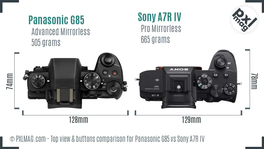 Panasonic G85 vs Sony A7R IV top view buttons comparison