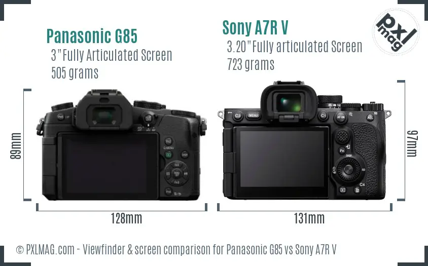 Panasonic G85 vs Sony A7R V Screen and Viewfinder comparison