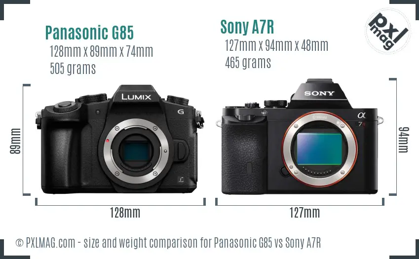 Panasonic G85 vs Sony A7R size comparison