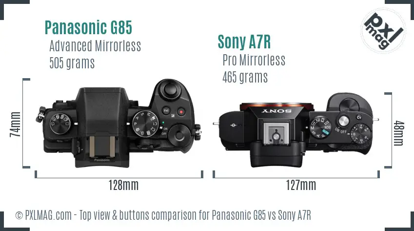 Panasonic G85 vs Sony A7R top view buttons comparison