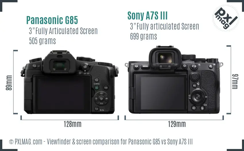 Panasonic G85 vs Sony A7S III Screen and Viewfinder comparison