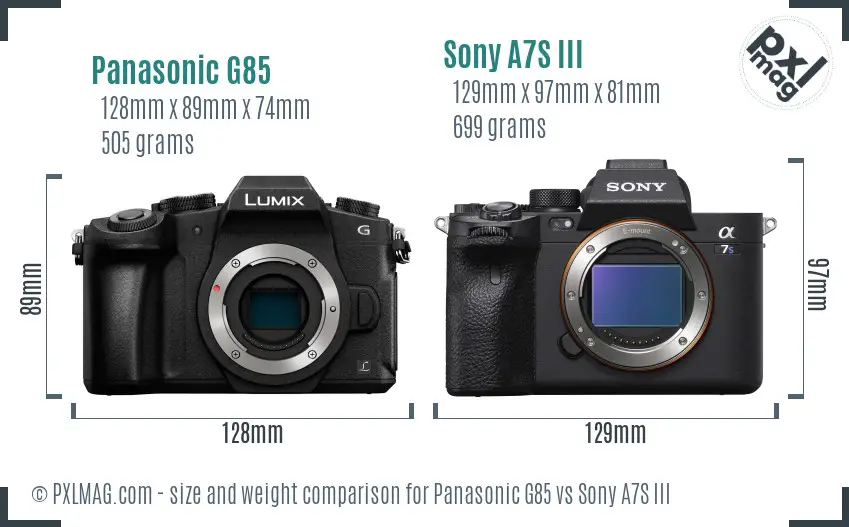 Panasonic G85 vs Sony A7S III size comparison