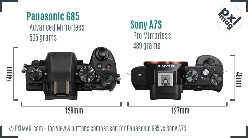 Panasonic G85 vs Sony A7S top view buttons comparison