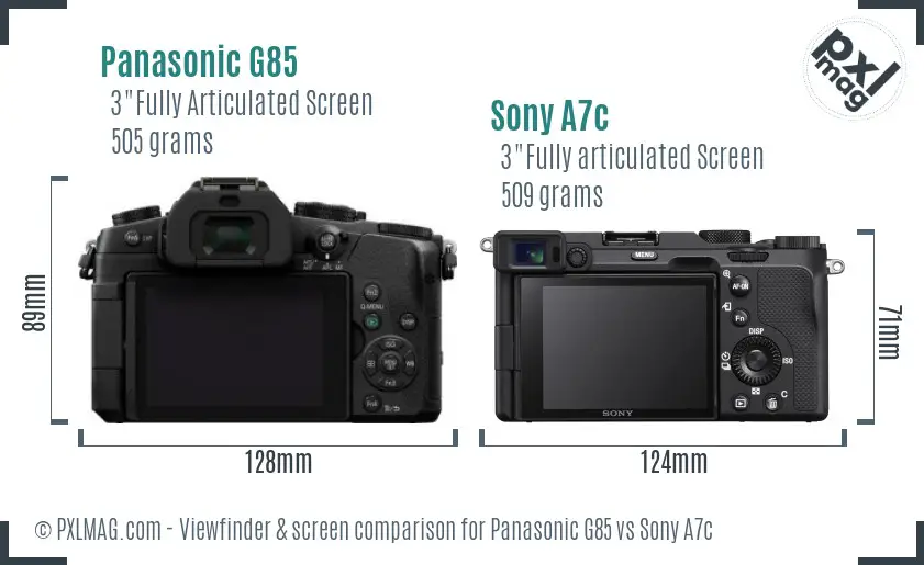 Panasonic G85 vs Sony A7c Screen and Viewfinder comparison