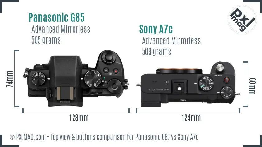 Panasonic G85 vs Sony A7c top view buttons comparison