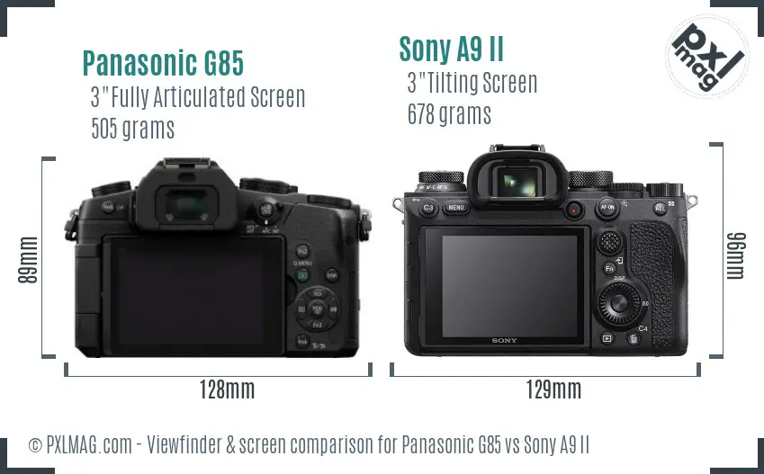 Panasonic G85 vs Sony A9 II Screen and Viewfinder comparison