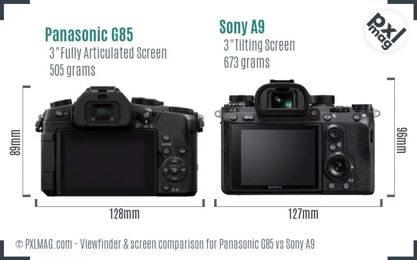 Panasonic G85 vs Sony A9 Screen and Viewfinder comparison
