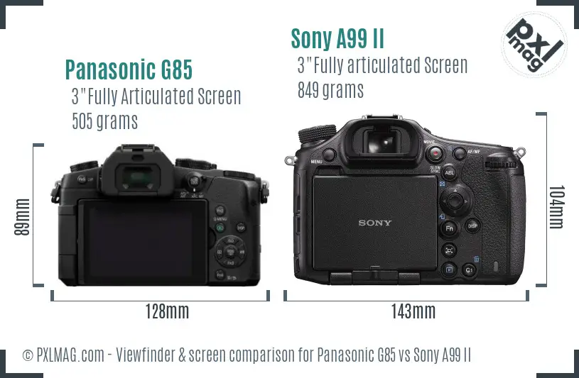 Panasonic G85 vs Sony A99 II Screen and Viewfinder comparison