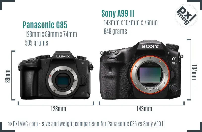 Panasonic G85 vs Sony A99 II size comparison