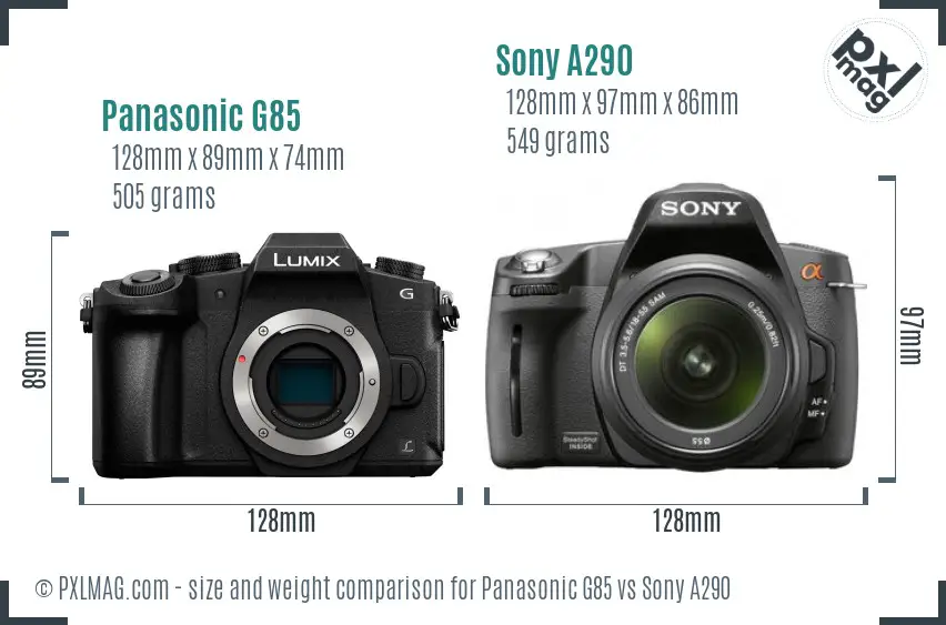 Panasonic G85 vs Sony A290 size comparison Panasonic G85 vs Sony A290 size comparison