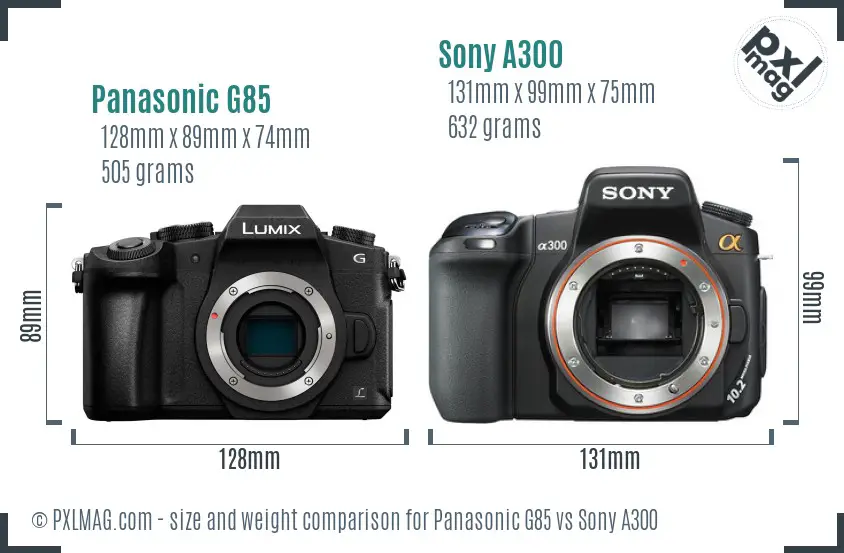 Panasonic G85 vs Sony A300 size comparison