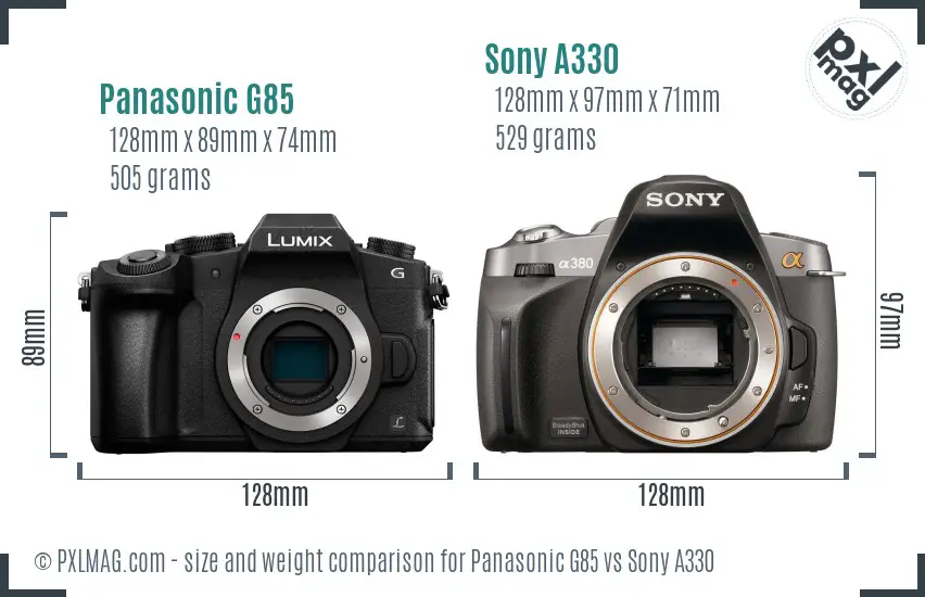 Panasonic G85 vs Sony A330 size comparison