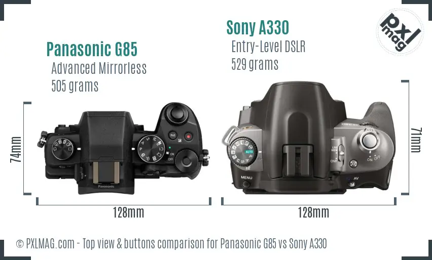 Panasonic G85 vs Sony A330 top view buttons comparison