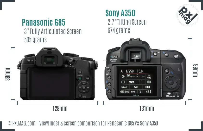 Panasonic G85 vs Sony A350 Screen and Viewfinder comparison