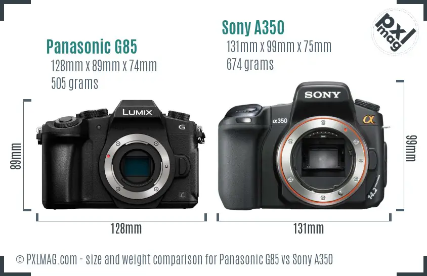 Panasonic G85 vs Sony A350 size comparison