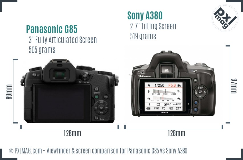 Panasonic G85 vs Sony A380 Screen and Viewfinder comparison