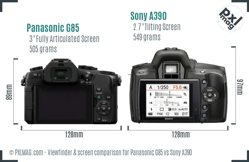 Panasonic G85 vs Sony A390 Screen and Viewfinder comparison