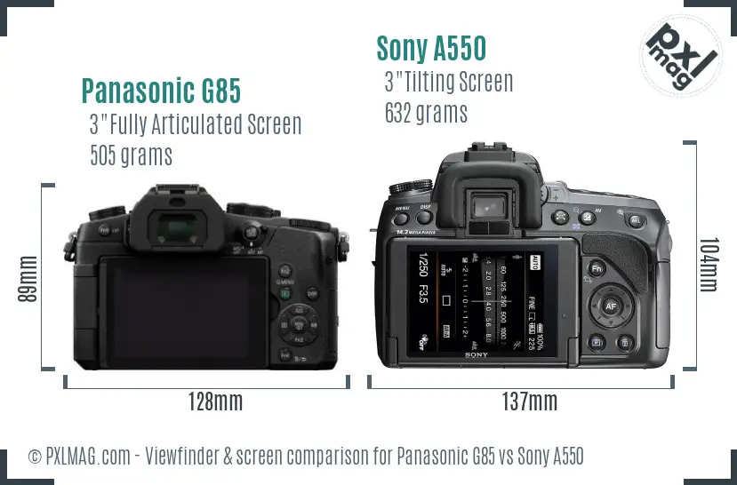 Panasonic G85 vs Sony A550 Screen and Viewfinder comparison