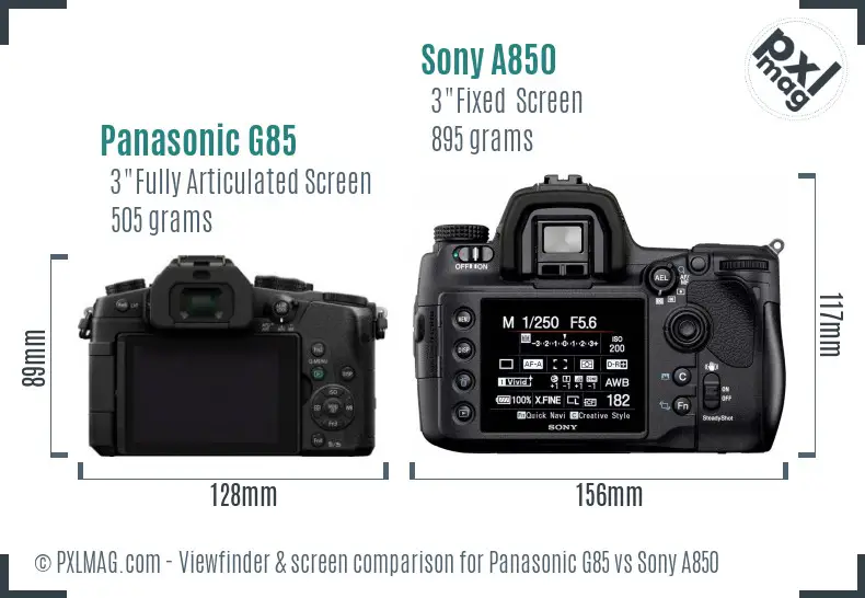 Panasonic G85 vs Sony A850 Screen and Viewfinder comparison