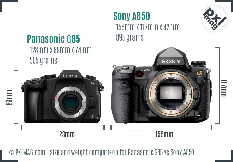 Panasonic G85 vs Sony A850 size comparison