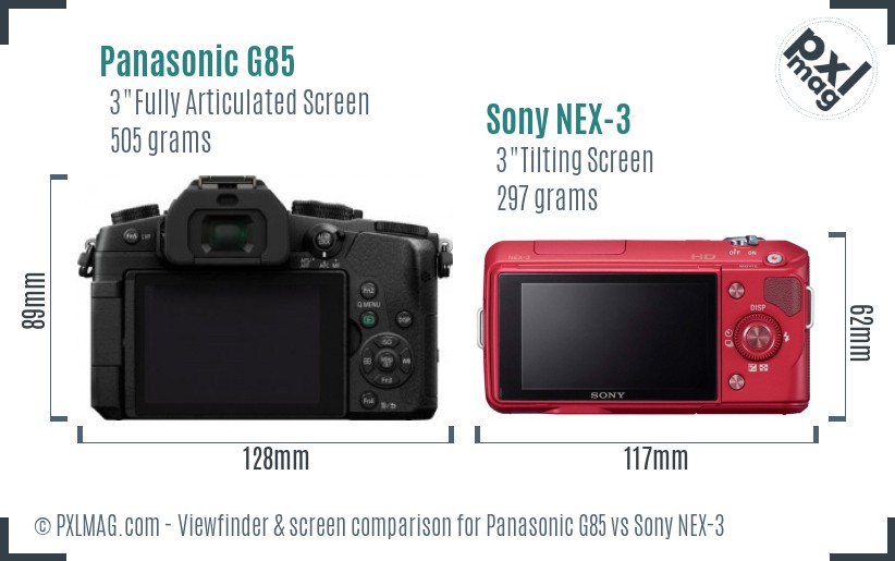 Panasonic G85 vs Sony NEX-3 Screen and Viewfinder comparison
