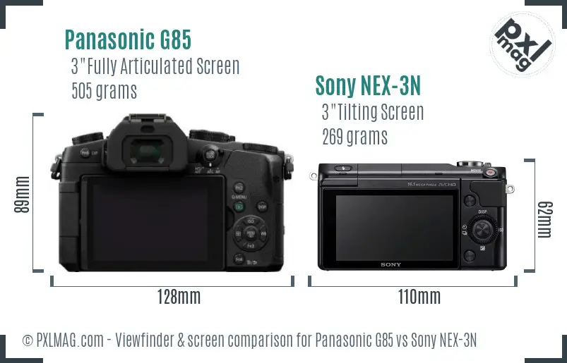 Panasonic G85 vs Sony NEX-3N Screen and Viewfinder comparison