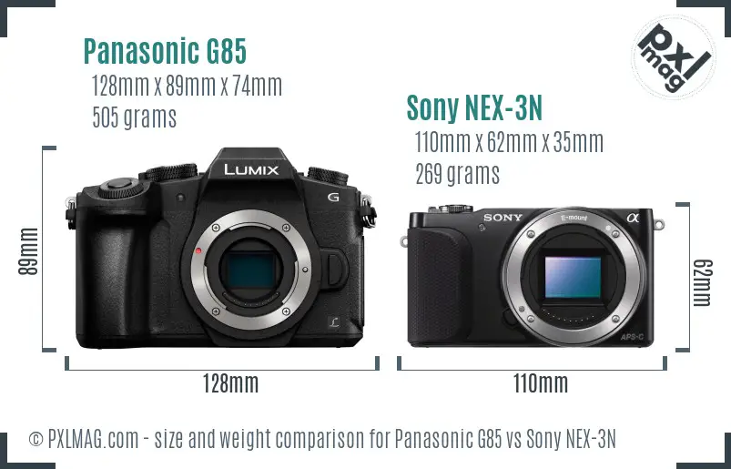 Panasonic G85 vs Sony NEX-3N size comparison
