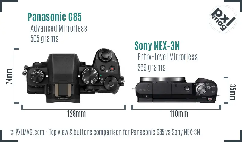 Panasonic G85 vs Sony NEX-3N top view buttons comparison
