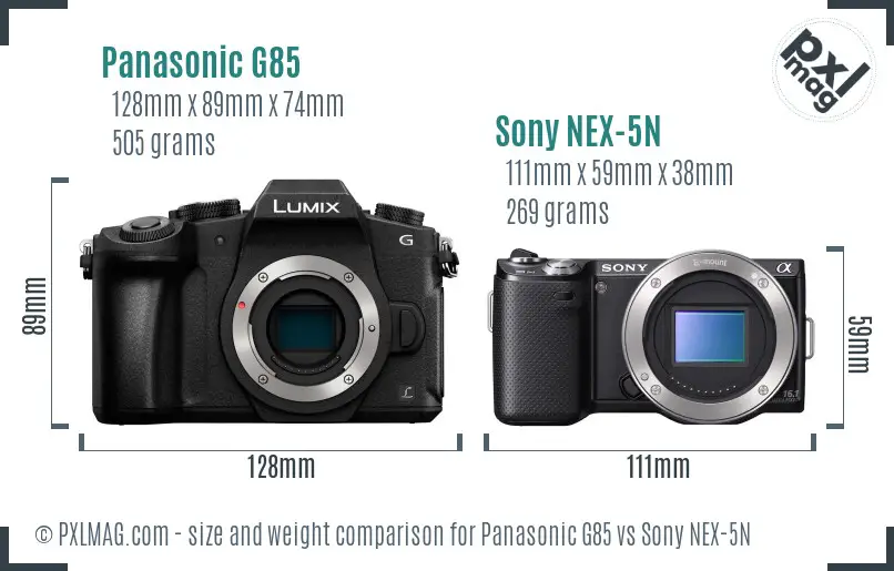 Panasonic G85 vs Sony NEX-5N size comparison