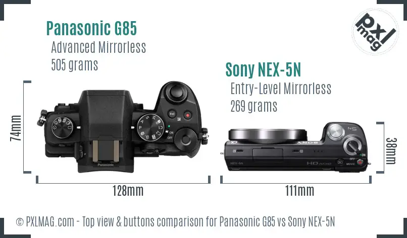 Panasonic G85 vs Sony NEX-5N top view buttons comparison