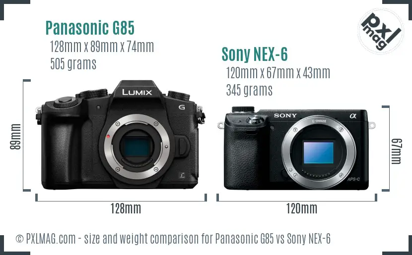 Panasonic G85 vs Sony NEX-6 size comparison