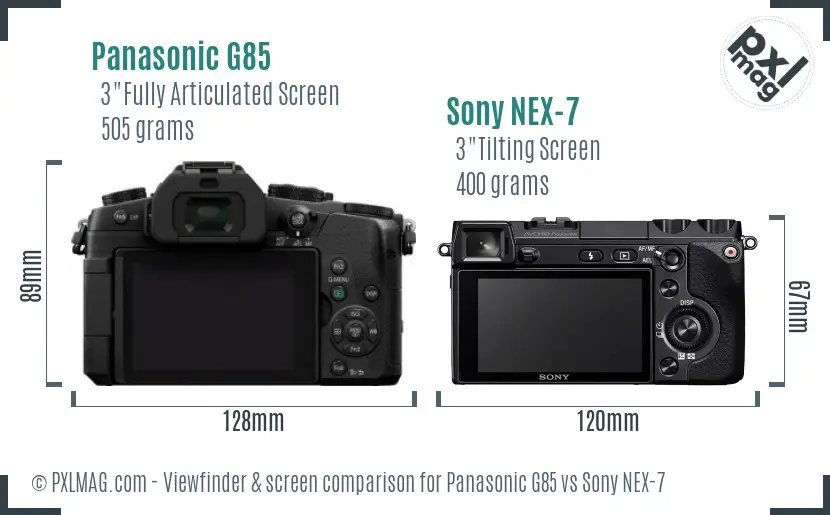 Panasonic G85 vs Sony NEX-7 Screen and Viewfinder comparison