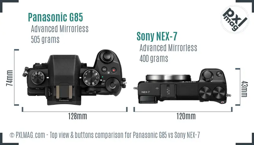 Panasonic G85 vs Sony NEX-7 top view buttons comparison