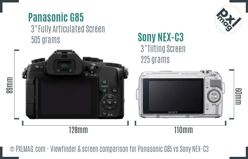 Panasonic G85 vs Sony NEX-C3 Screen and Viewfinder comparison