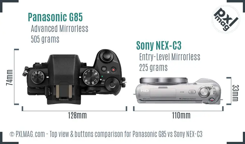 Panasonic G85 vs Sony NEX-C3 top view buttons comparison