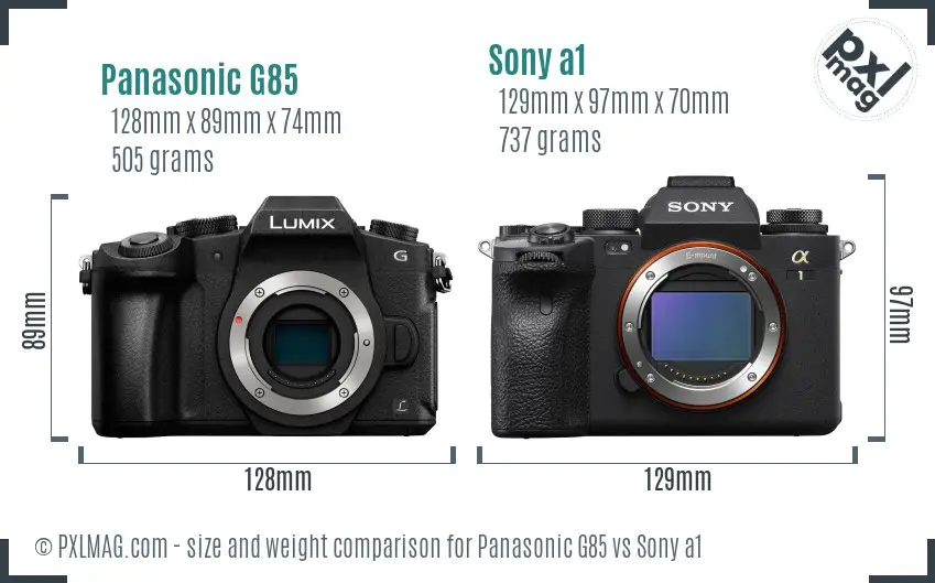 Panasonic G85 vs Sony a1 size comparison