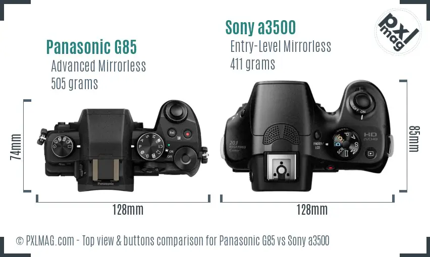Panasonic G85 vs Sony a3500 top view buttons comparison