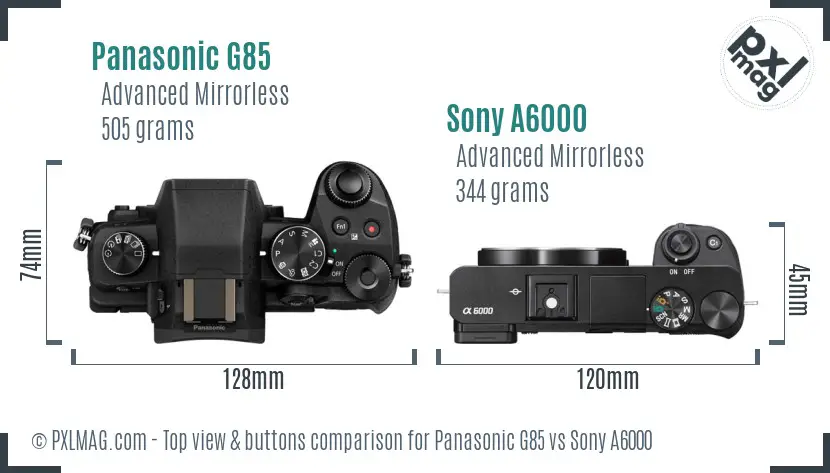Panasonic G85 vs Sony A6000 top view buttons comparison
