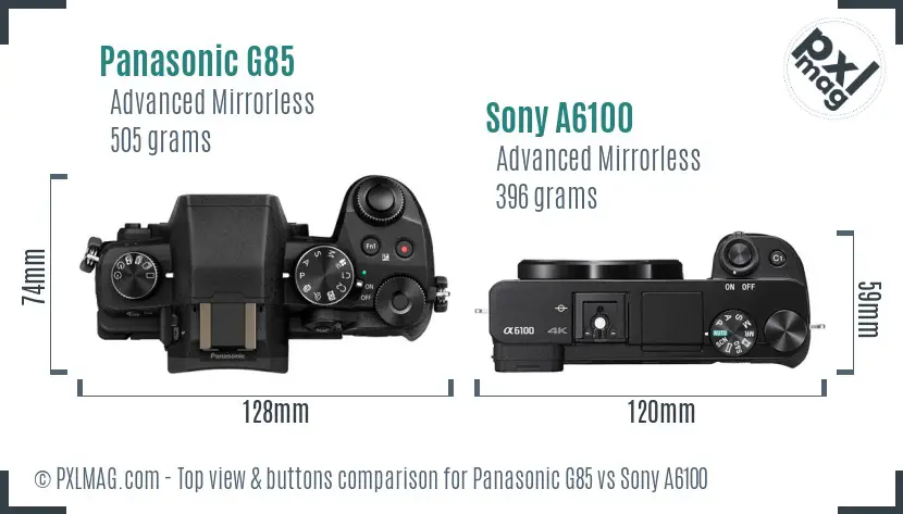 Panasonic G85 vs Sony A6100 top view buttons comparison