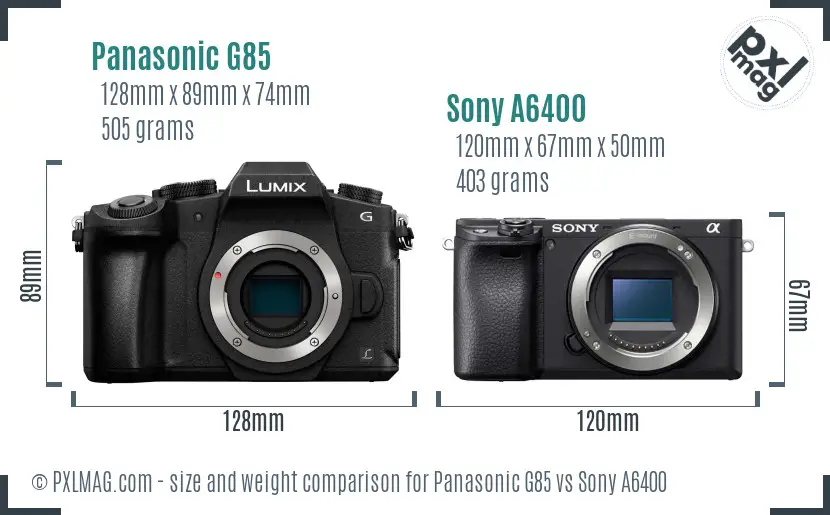 Panasonic G85 vs Sony A6400 size comparison