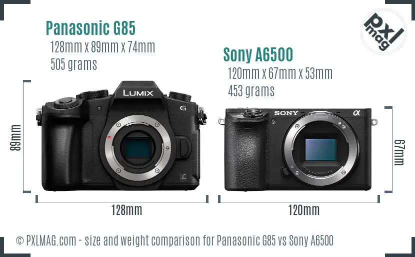 Panasonic G85 vs Sony A6500 size comparison