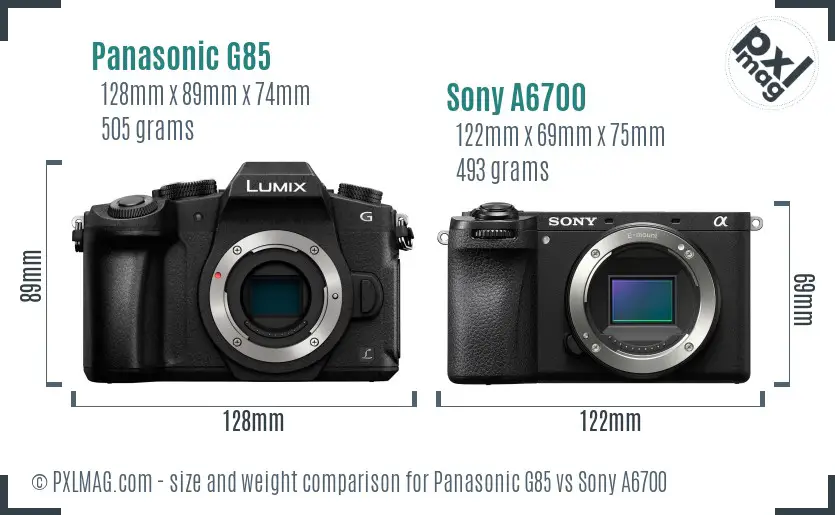 Panasonic G85 vs Sony A6700 size comparison