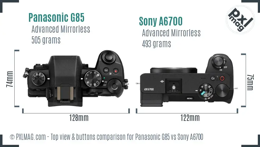 Panasonic G85 vs Sony A6700 top view buttons comparison