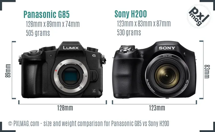 Panasonic G85 vs Sony H200 size comparison