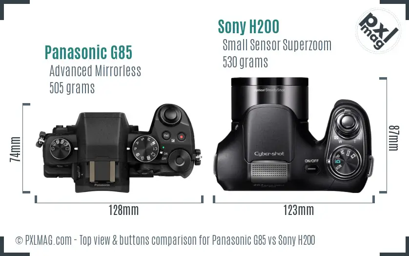 Panasonic G85 vs Sony H200 top view buttons comparison