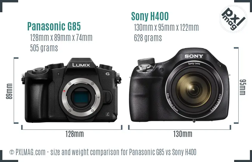 Panasonic G85 vs Sony H400 size comparison