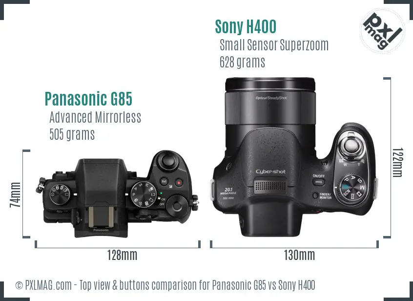 Panasonic G85 vs Sony H400 top view buttons comparison